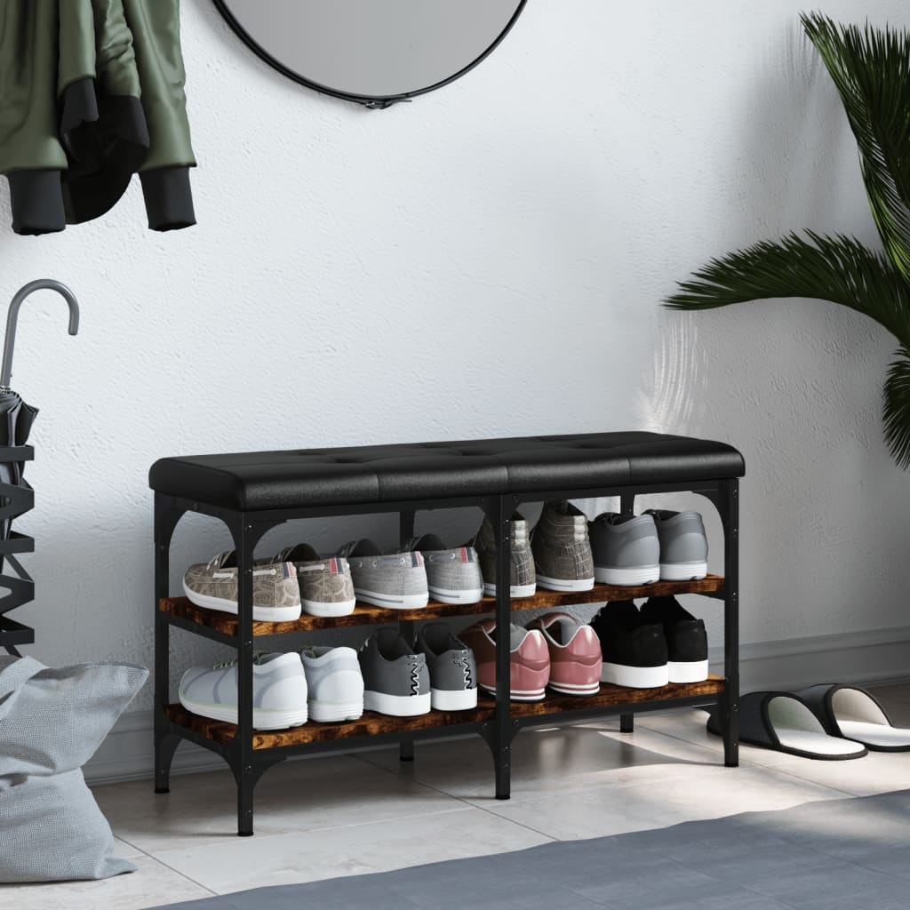 VidaXL Schoenenbank 82x32x47 cm bewerkt hout gerookt eikenkleurig