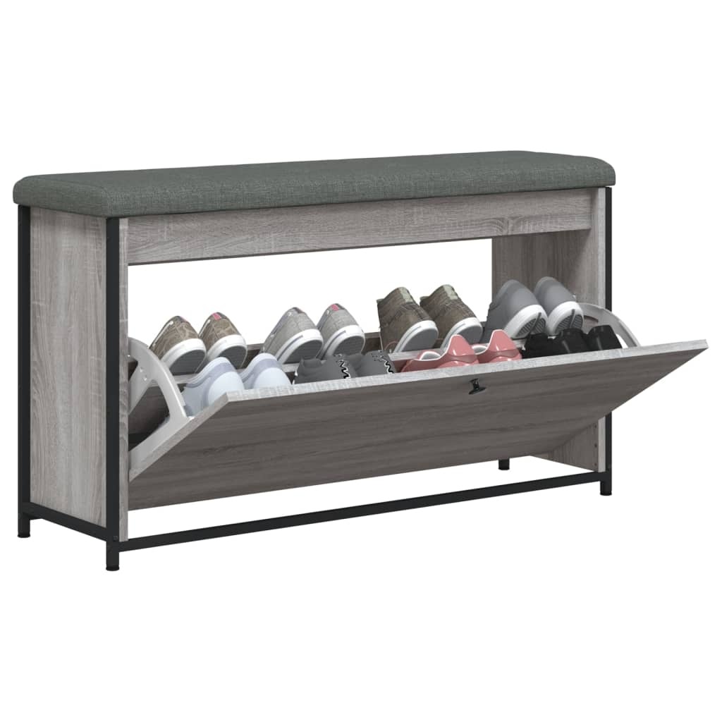 VidaXL Schoenenbankje met klaplade 102x32x56 cm grijs sonoma eiken