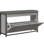 VidaXL Schoenenbankje met klaplade 102x32x56 cm grijs sonoma eiken