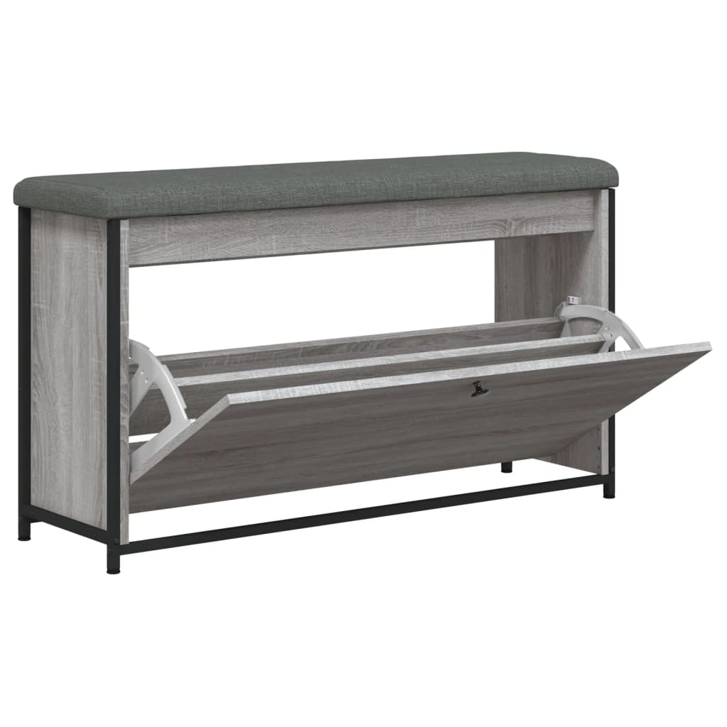 VidaXL Schoenenbankje met klaplade 102x32x56 cm grijs sonoma eiken