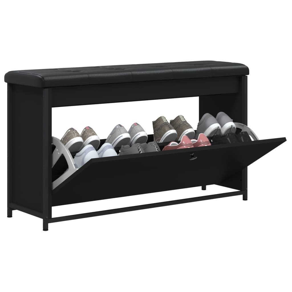 VidaXL Schoenenbankje met klaplade 102x32x56 cm zwart