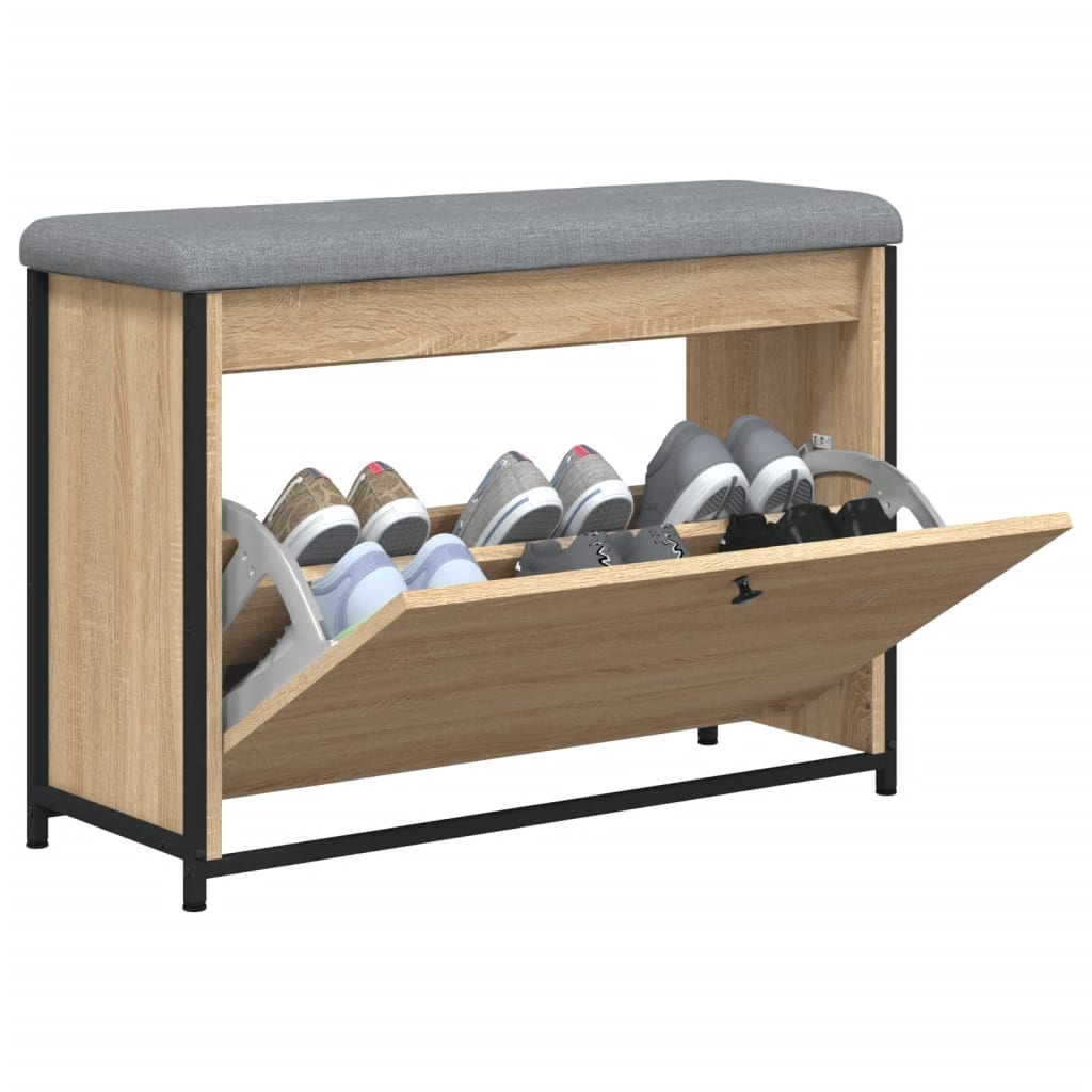 VidaXL Schoenenbankje met klaplade 82x32x56 cm sonoma eikenkleurig