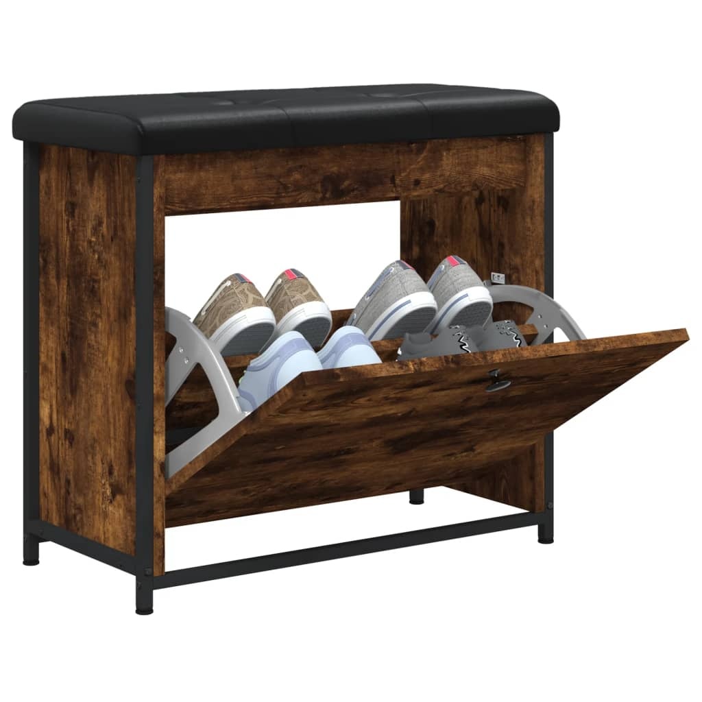 VidaXL Schoenenbankje met klaplade 62x32x56 cm gerookt eikenkleurig