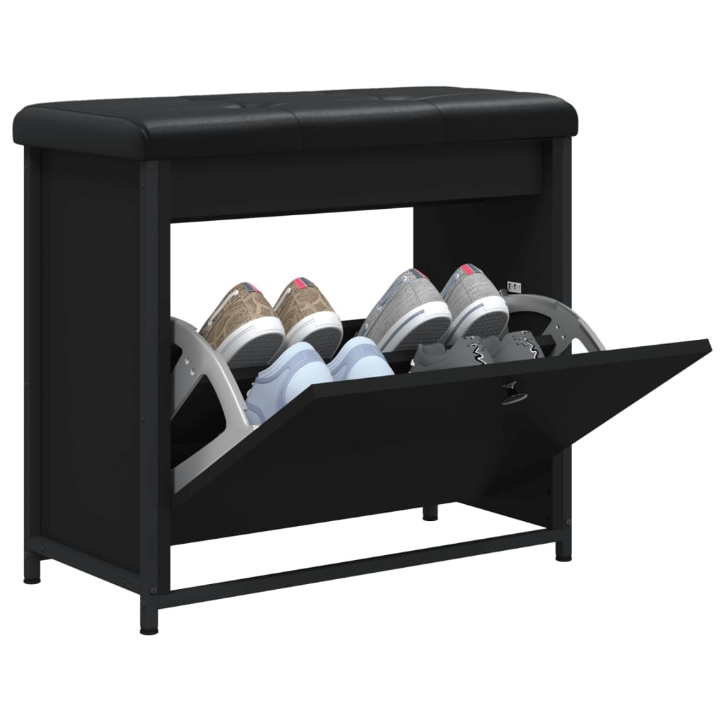 VidaXL Schoenenbankje met klaplade 62x32x56 cm zwart