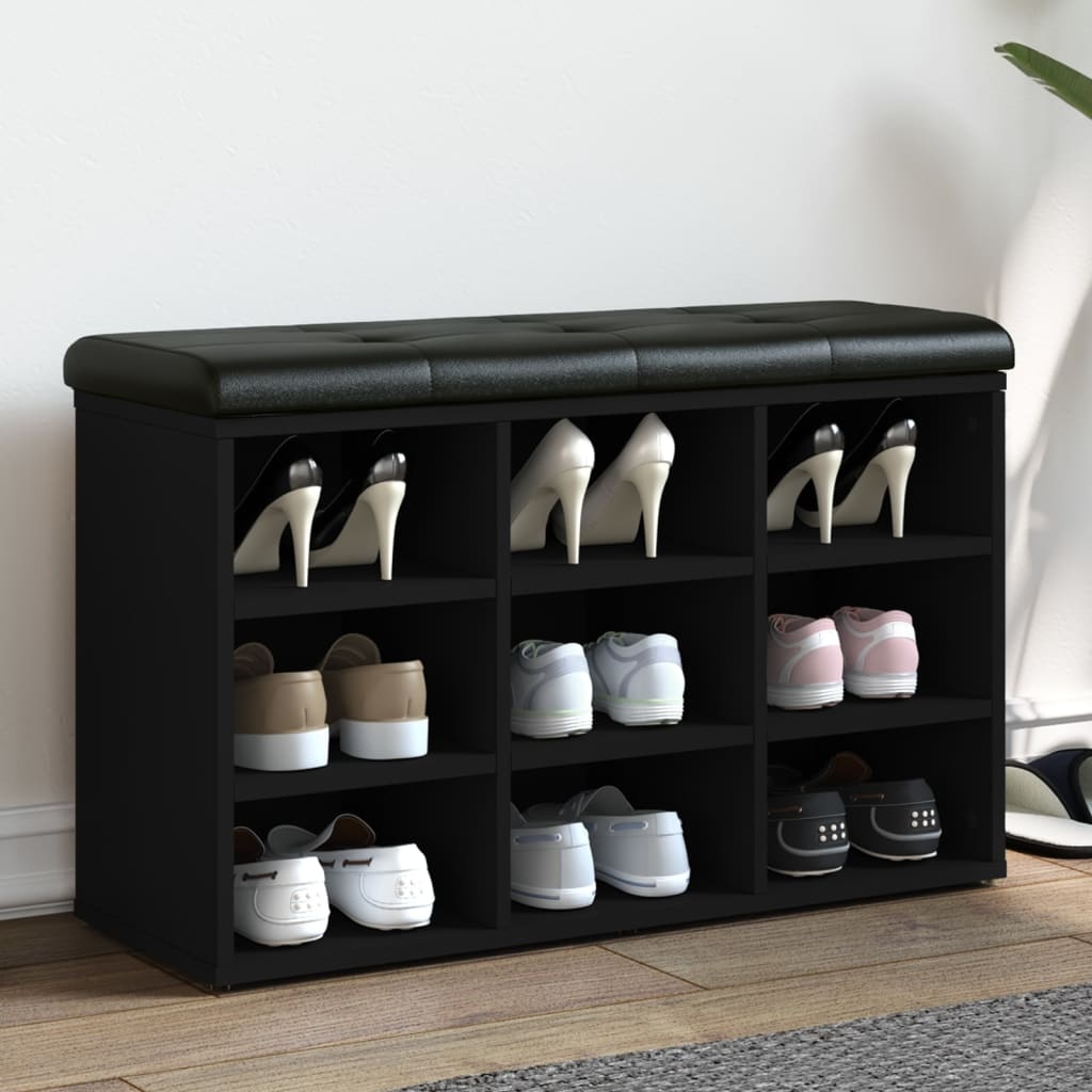 VidaXL Schoenenbank 60x30x45 Cm - Bewerkt Hout - Opbergbank Met 2 Planken - Zitblad - Zwart