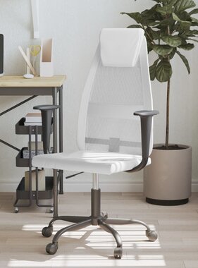vidaXL Kantoorstoel verstelbare hoogte mesh en kunstleer wit