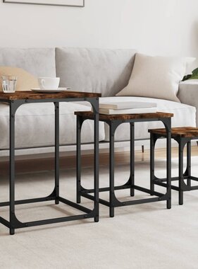 VidaXL 3-delige Tafeltjesset bewerkt hout gerookt eikenkleurig