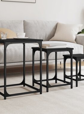 VidaXL 3-delige Tafeltjesset bewerkt hout zwart