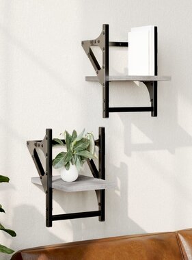 VidaXL Wandschappen met stangen 2 st 20x25x30 cm grijs sonoma eiken