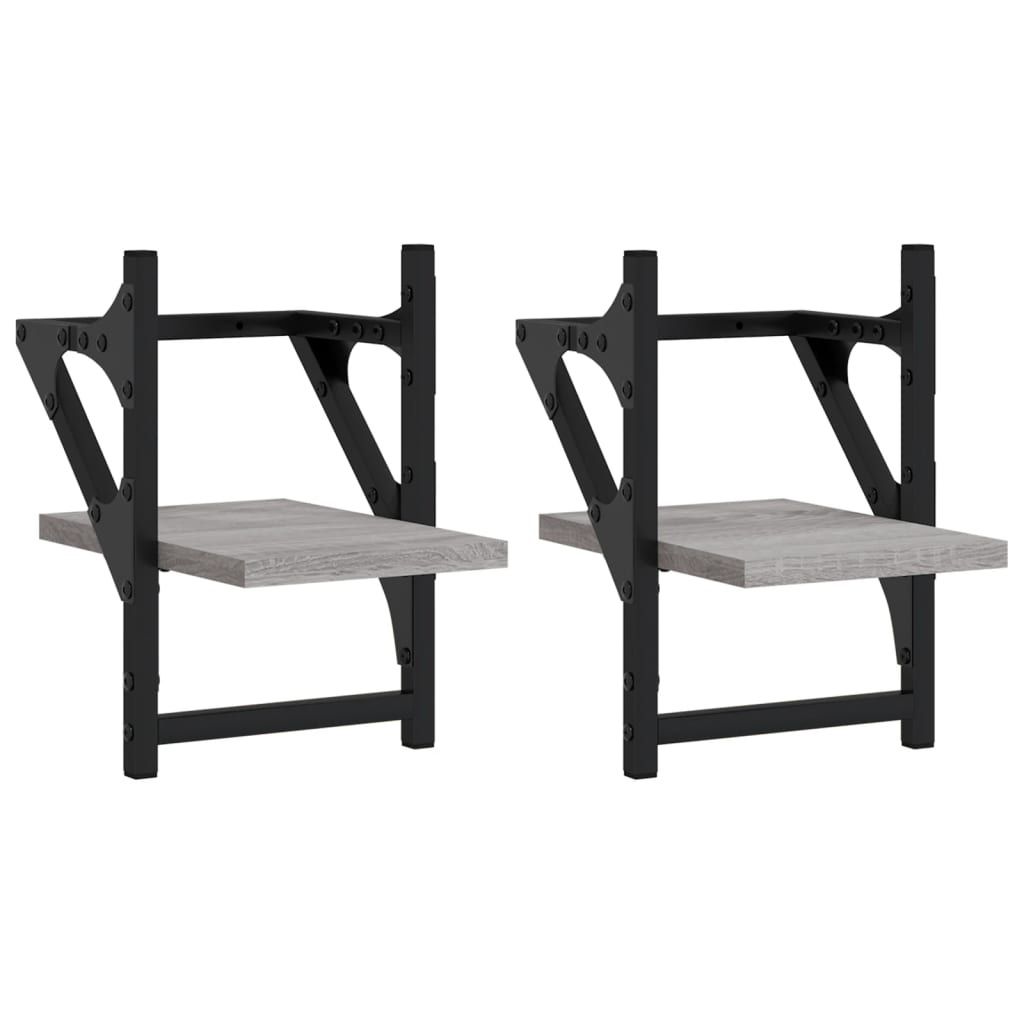 VidaXL Wandschappen met stangen 2 st 20x25x30 cm grijs sonoma eiken