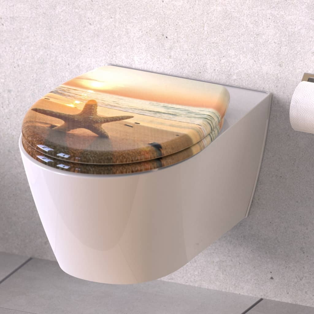 vidaXL Toiletbril met soft-close SEA STAR duroplast met print