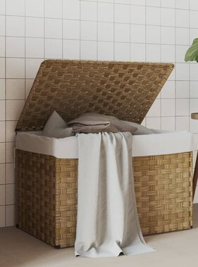 vidaXL Wasmand met deksel 55,5x35x34 cm poly rattan