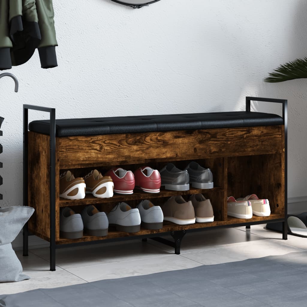 VidaXL Schoenenbank 105,5x32x57,5 cm bewerkt hout gerookt eikenkleurig