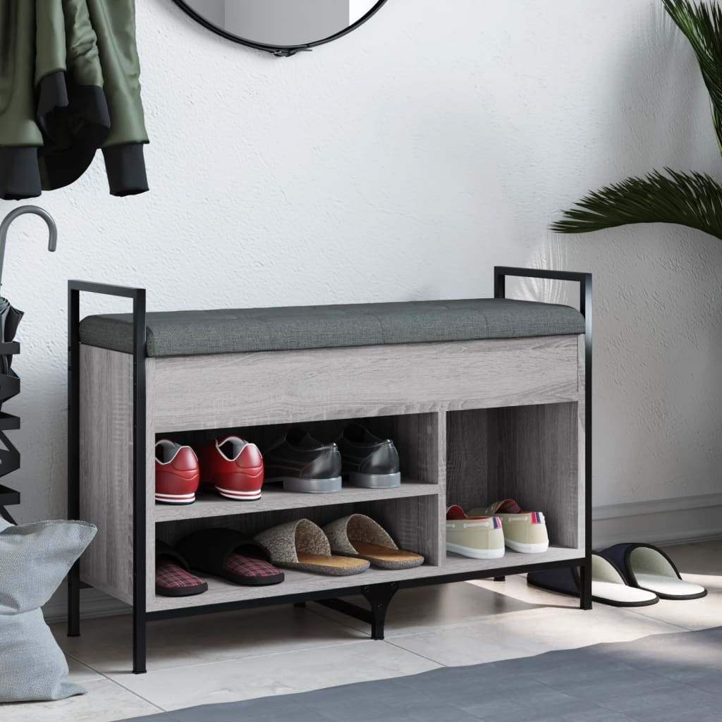 VidaXL Schoenenbank 85,5x32x57,5 cm bewerkt hout grijs sonoma
