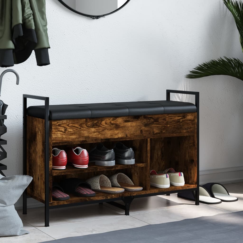 VidaXL Schoenenbank 85,5x32x57,5 cm bewerkt hout gerookt eikenkleurig