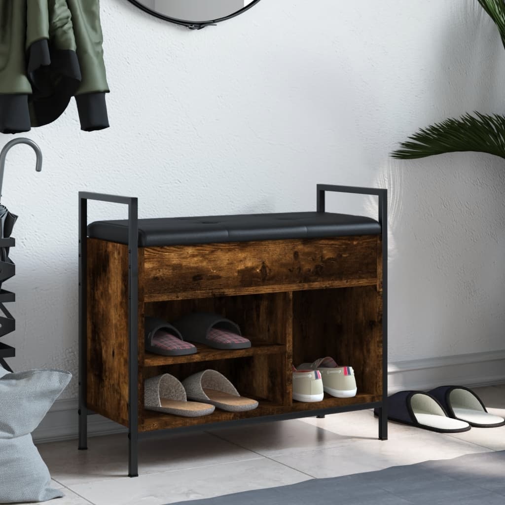 VidaXL Schoenenbankje 65,5x32x57,5cm bewerkt hout gerookt eikenkleurig