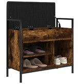 VidaXL Schoenenbankje 65,5x32x57,5cm bewerkt hout gerookt eikenkleurig