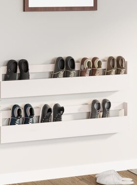 VidaXL Wandschoenenrekken 2 st 110x9x23 cm massief grenenhout wit