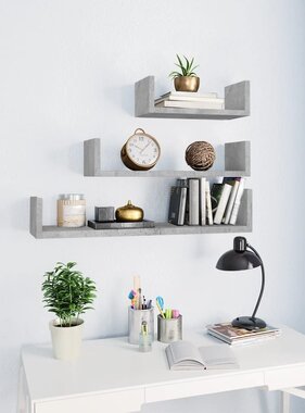 VidaXL Wandschappen 3 st bewerkt hout betongrijs