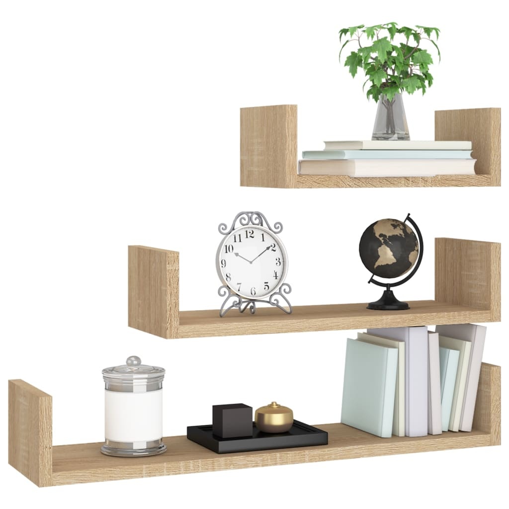 VidaXL Wandschappen 3 st bewerkt hout sonoma eikenkleurig
