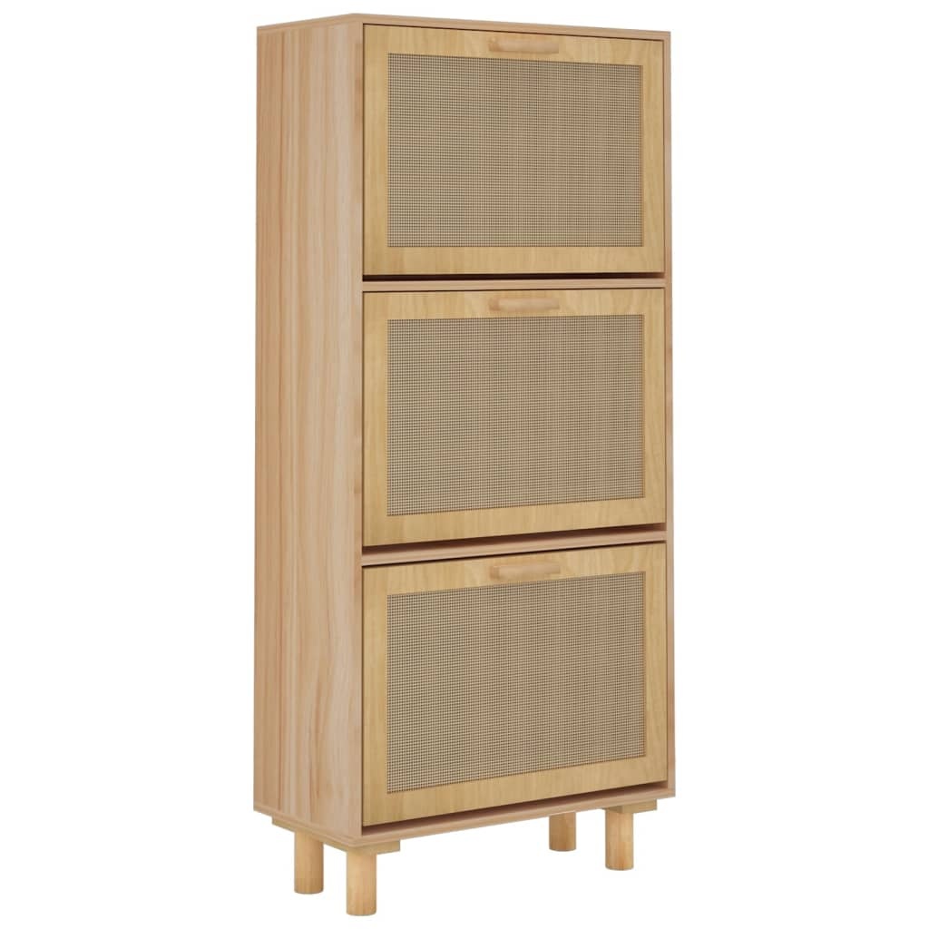 vidaXL Schoenenkast 52x25x115cm bewerkt hout & natuurlijk rattan bruin