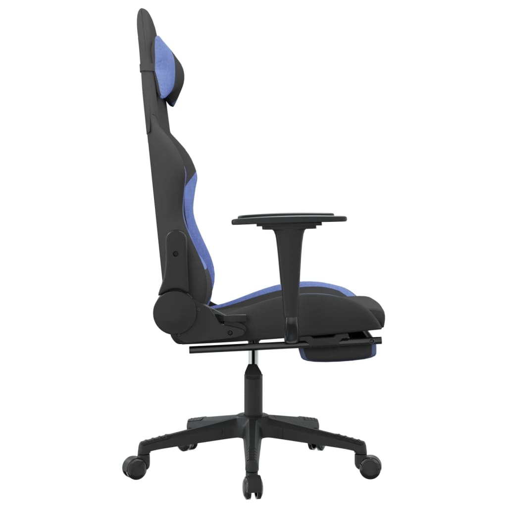 vidaXL Massage gamestoel met voetensteun stof zwart en blauw