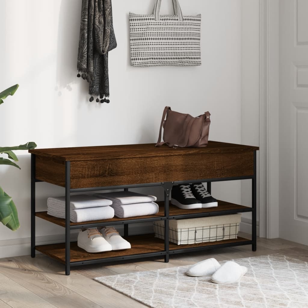 VidaXL Schoenenbankje 100x42,5x50 cm bewerkt hout bruineikenkleurig