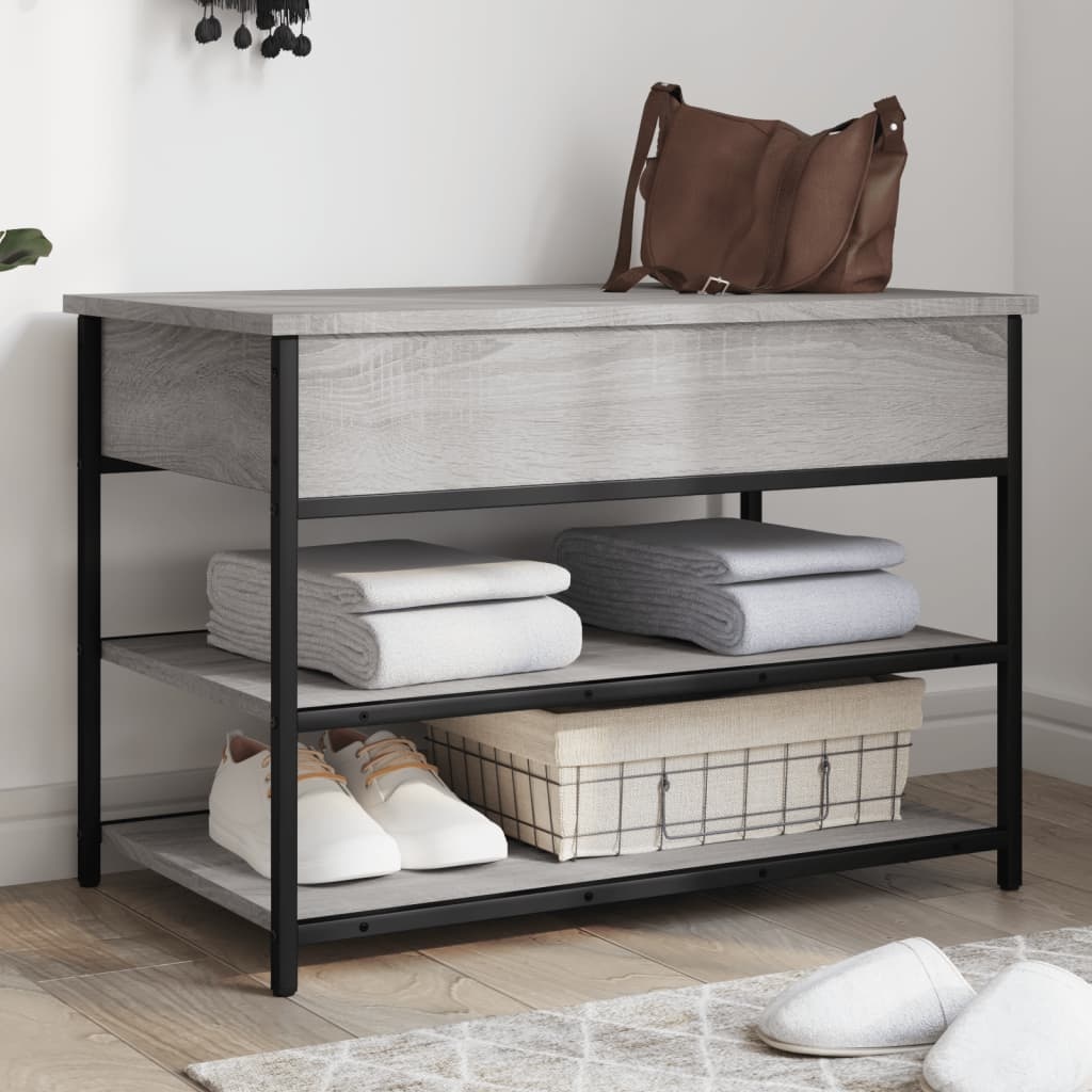 VidaXL Schoenenbankje 70x42,5x50 cm bewerkt hout grijs sonoma eiken