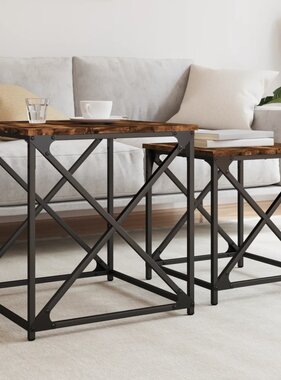 VidaXL 2-delige Tafeltjesset bewerkt hout gerookt eikenkleurig