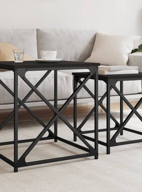 VidaXL 2-delige Tafeltjesset bewerkt hout zwart