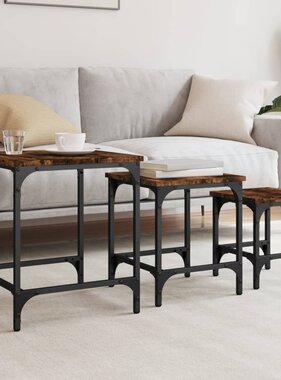 VidaXL 3-delige Tafeltjesset bewerkt hout gerookt eikenkleurig