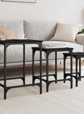 VidaXL 3-delige Tafeltjesset bewerkt hout zwart