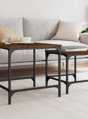 VidaXL 2-delige Tafeltjesset bewerkt hout bruin eikenkleur