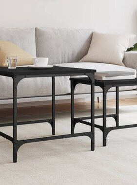 VidaXL 2-delige Tafeltjesset bewerkt hout zwart