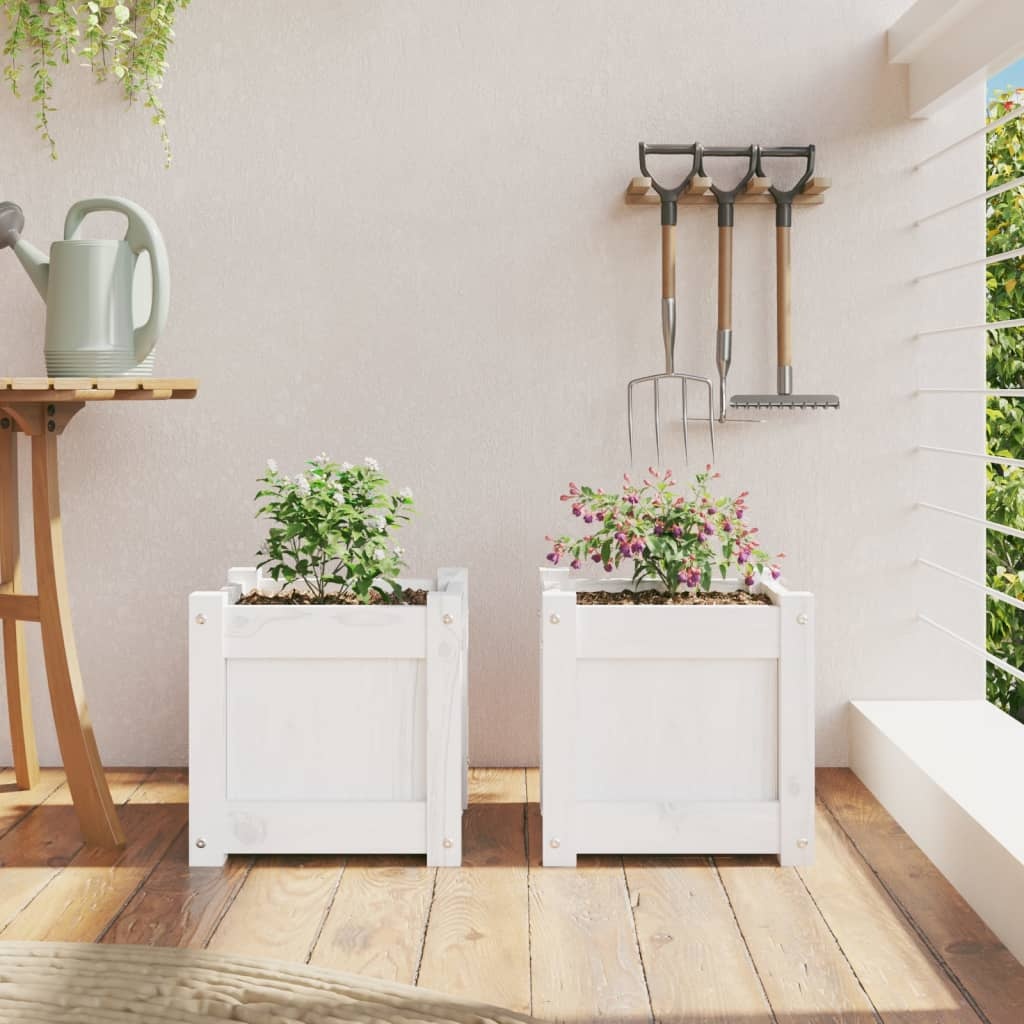 VidaXL Plantenbakken 2 st cm massief grenenhout wit