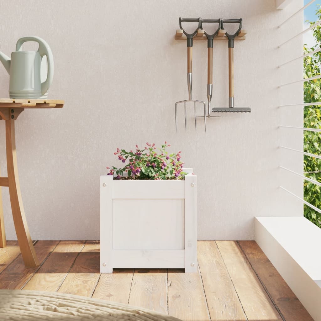 VidaXL Plantenbak 31x31x31 cm massief grenenhout wit