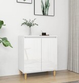 VidaXL Dressoir met houten poten 60x35x70 cm spaanplaat hoogglans wit