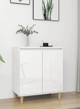 VidaXL Dressoir met houten poten 60x35x70 cm spaanplaat hoogglans wit