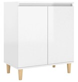 VidaXL Dressoir met houten poten 60x35x70 cm spaanplaat hoogglans wit