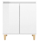 VidaXL Dressoir met houten poten 60x35x70 cm spaanplaat hoogglans wit