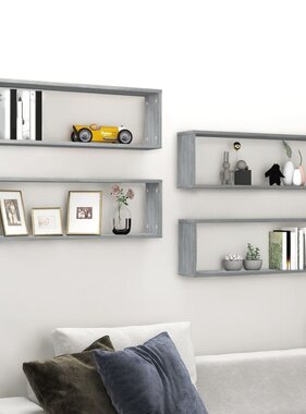 VidaXL Wandschappen kubus 4 st 80x15x26,5 cm bewerkt hout grijs sonoma