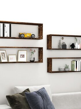 VidaXL Wandschappen kubus 4 st 80x15x26,5 cm hout gerookt eikenkleurig