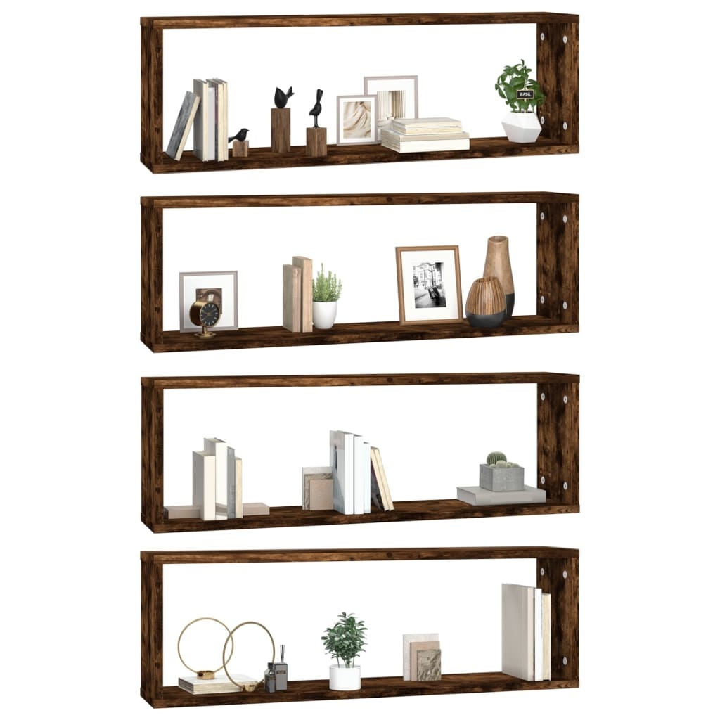 VidaXL Wandschappen kubus 4 st 80x15x26,5 cm hout gerookt eikenkleurig