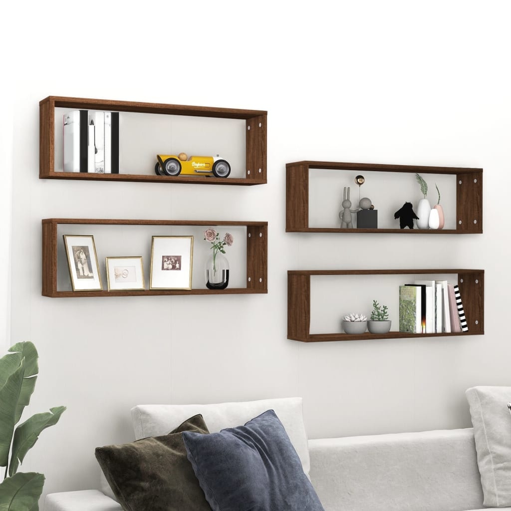 VidaXL Wandschappen kubus 4 st 80x15x26,5 cm hout bruin eikenkleur