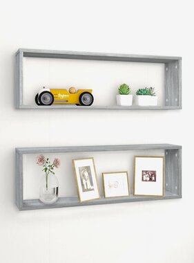 VidaXL Wandschappen kubus 2 st 80x15x26,5 cm bewerkt hout grijs sonoma