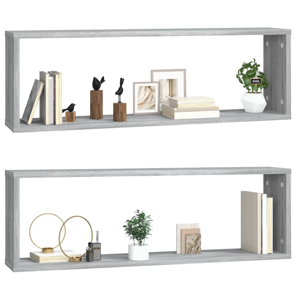 VidaXL Wandschappen kubus 2 st 80x15x26,5 cm bewerkt hout grijs sonoma