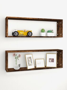 VidaXL Wandschappen kubus 2 st 80x15x26,5 cm hout gerookt eikenkleurig