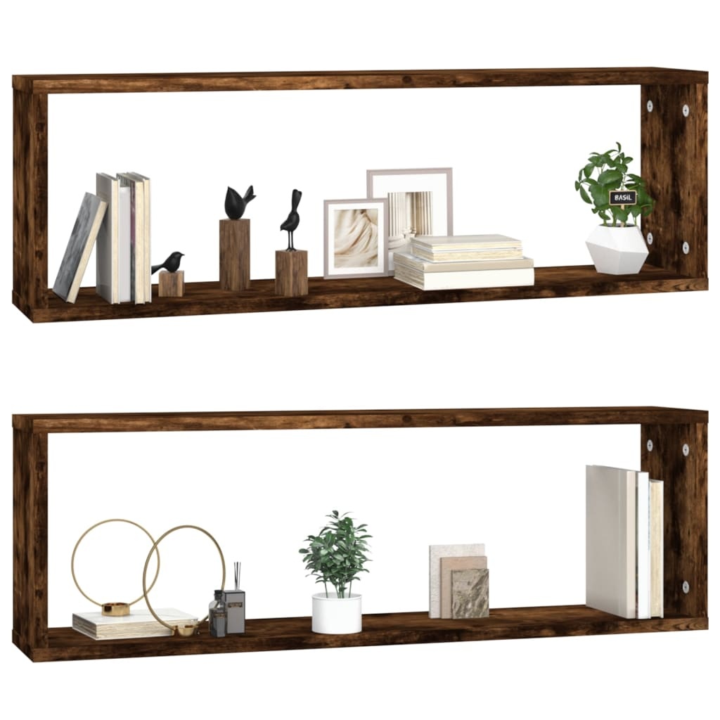 VidaXL Wandschappen kubus 2 st 80x15x26,5 cm hout gerookt eikenkleurig