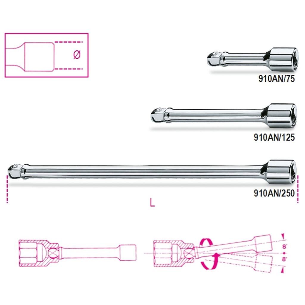 vidaXL Verlengstuk zwenkbaar 3/8" 910AN/250