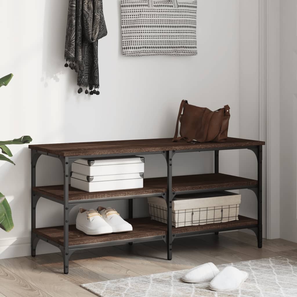 VidaXL Schoenenbankje 100x38,5x49 cm bewerkt hout bruineikenkleurig